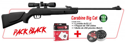 Photo Bandeau-produits-Packblack Pack Cerise 2024 - Carabine Big Cat + Lunette 4x32 LC + 100 cibles + 250 plombs hunter Gamo
